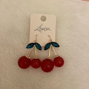 Gold cute cherry unique fun earrings, never worn